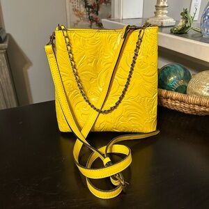 PATRICIA NASH Yellow Tooled Leather Ledra Bucket / Crossbody Bag